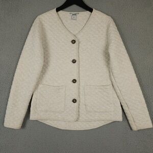 Duluth Jacket Womens XS Oatmeal Beige Quilted Chore Coat Shirttail Hem Button Up